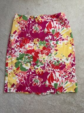 Talbots Floral Textured Skirt in Fuchsia, Green, Yellow and White